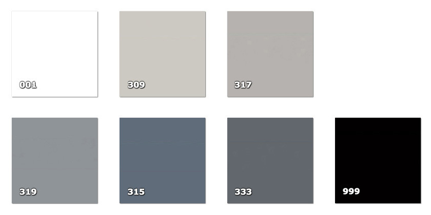 QLA - Laccato 001. bianco309. grigio beige315. grigio scuro317. grigio chiaro319. grigio333. grigio antracite999. nero