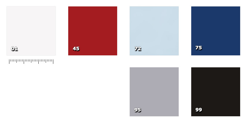 HSE140S - Tempesta - Ignfugo 01. branco45. vermelho72. azul claro75. azul95. cinza99. preto