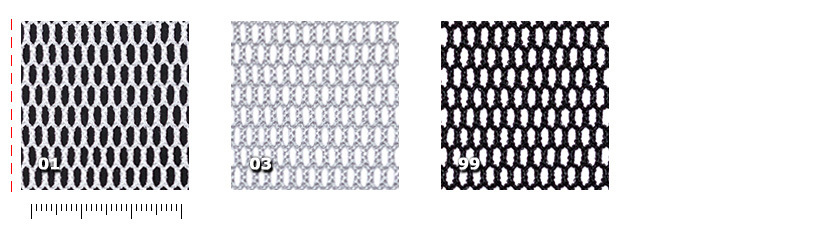 BEX - Expancy 01. bianco03. grigio99. neroLa linea rossa tratteggiata identifica la posizione della cimosa rispetto alla maglia.