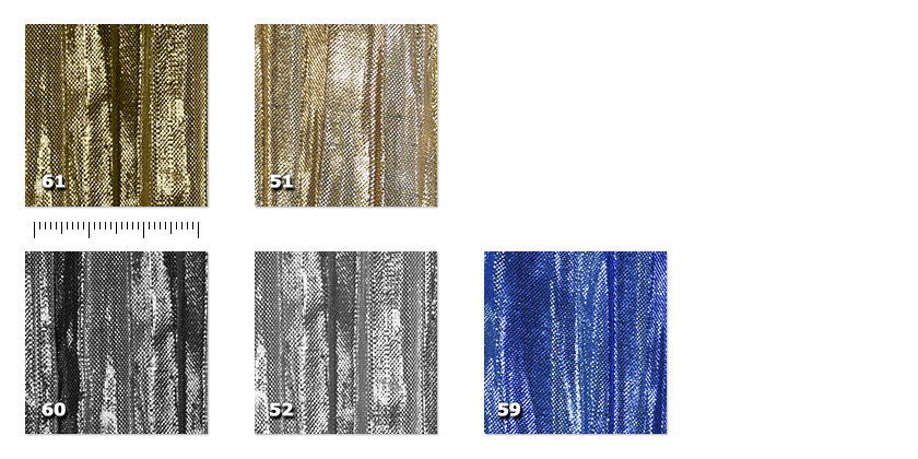 HLS - Lucilla ST - Stropicciatura verticale 51. oro *52. argento *59. blu *60. nero/argento **61. nero/oro *** ordine minimo  60 m** ordine minimo  300 m