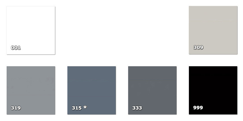 QLA - Laccato 001. bianco309. grigio beige315. grigio scuro * (120 m)319. grigio333. grigio antracite999. nero* disponibilità limitata alla quantità indicata