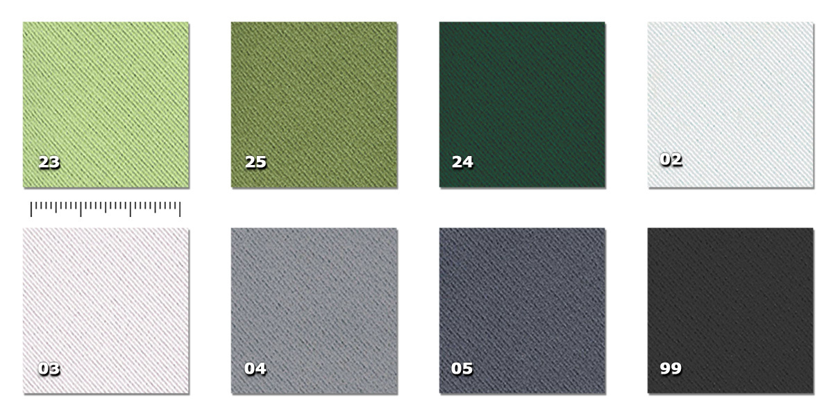 HSS - Shelter 02. gris celeste*03. gris claro*04. gris05. gris oscuro23. verde pistacho*24. verde oscuro 25. verde*99. negro* pedido mnimo  30 m