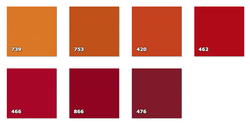 QLA130P - Laccato ancho 130 cm 420. naranja oscuro462. rojo466. rojo476. amaranto oscuro739. naranja 753. naranja oscuro866. amaranto