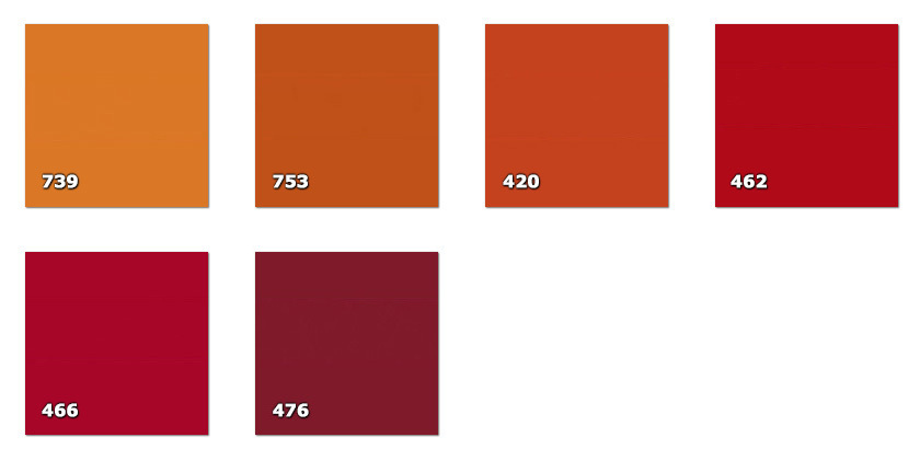 QLA - Laccato 420. naranja oscuro462. rojo466. rojo476. amaranto oscuro739. naranja 753. naranja oscuro