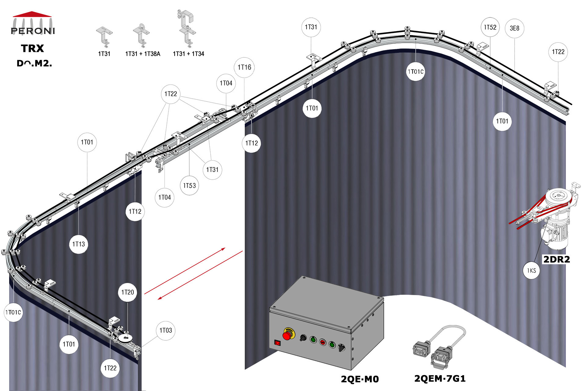 Patience configuration Dᴖ.M2. Dᴖ. Ouverture centrale rail double droitM2. Motoris�e, rideau jusqu'� 100 kgrecouvrement central sup�rieur � 50 cmComposants1T01 - Rail droit1T01C - Rail cintr�1T02 - Raccordement1T03 - But�e1KS - But�e1T04 - Plaque entretoise1T12 - Chariot entra�neur - Corde centr.1T13 - Chariot 2 rouesContr�le mouvement1T20 - Poulie de renvoi1T22 - Guide - Corde centrale1T16 - Patte fin de course - Corde centr.1T52 - Fin de course poulie - Corde centr.1T53 - Fin de course - Corde centrale2DR2-RDS2QEM-7G1-152QEW - Coffret de commande 3E - Corde Poly � 8 mm