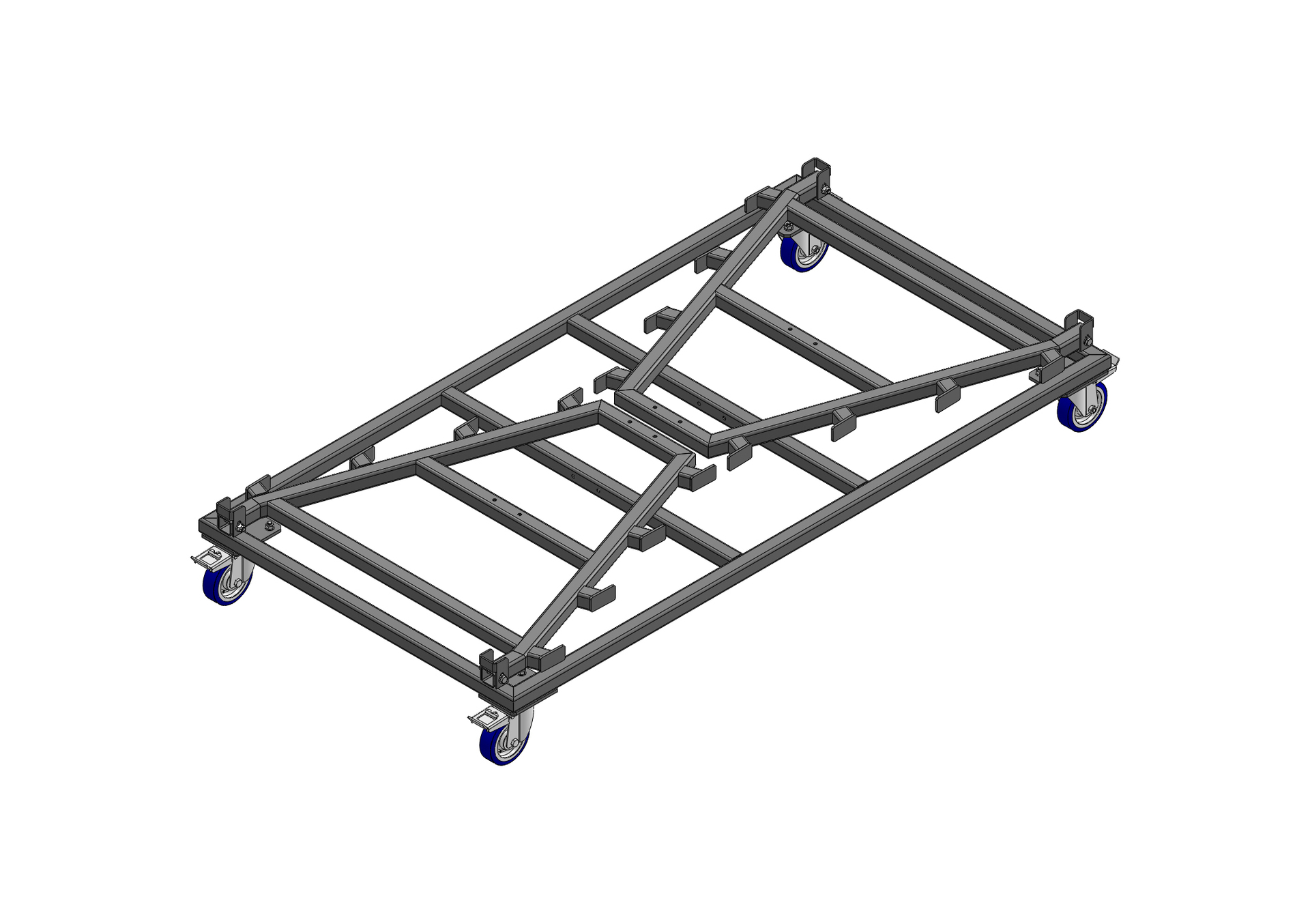 ... et 190 cm sans les tubes.Le poids total du chariot vide est de 130 kg.Le chssis pse  lui seul 52 kg, les tubes psent 6,5 kg chacun.