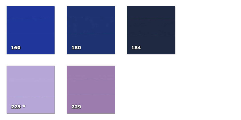 QLA - Laccato 160. bleu électrique180. bleu184. bleu nuit225. lilas clair * (30)229. lilas* disponibilité limitée à la quantité indiquée