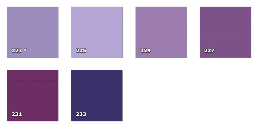 QLA130P - Laccato largeur 130 cm 223. lillas * (60 m)225. lilas227. violet clair229. lilas231. violet233. violet* disponibilité limitée à la quantité indiquée