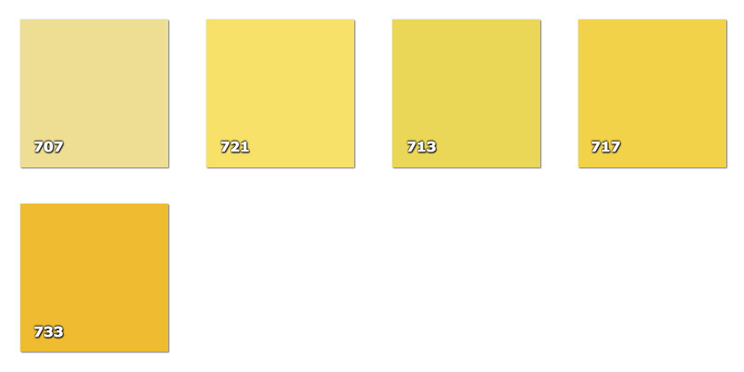 QLA130P - Laccato largeur 130 cm 707. jaune clair713 jaune717. jaune721. jaune citron733. jaune or