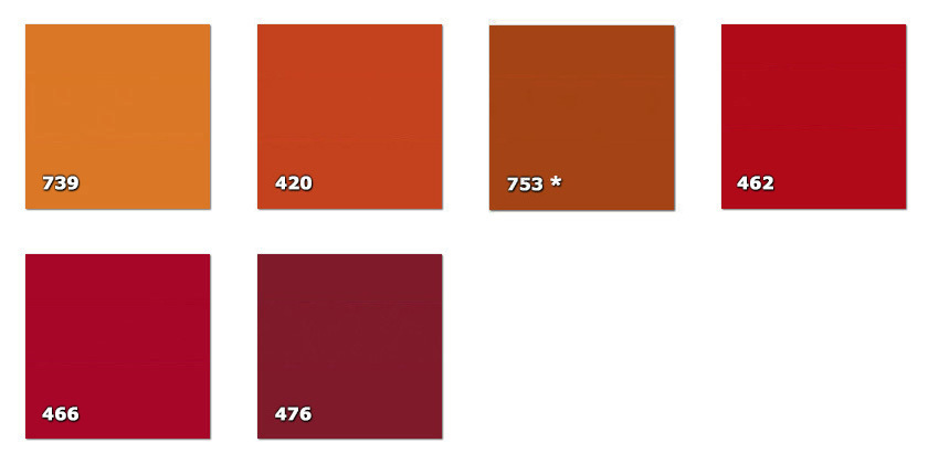 QLA - Laccato 420. orange fonc462. rouge466. rouge cardinal476. amarante fonc737. jaune ocre739. orange 753. rouille * (80 m)* disponibilit limite  la quantit indique