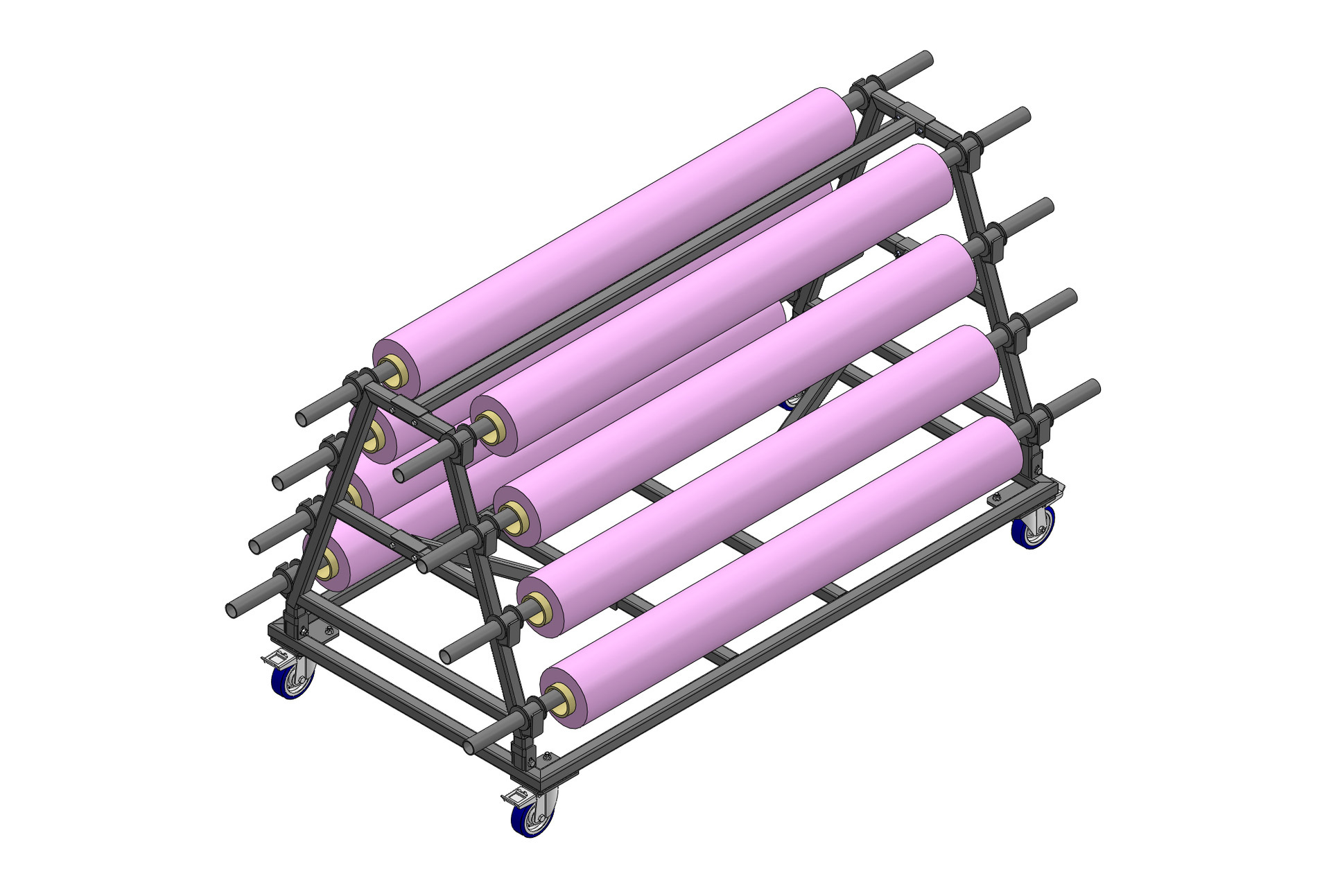 9CT - Carrinho para tapetes de dana Pode transportar at 8 rolos com largura mxima de 160 cm e dimetro mximo de 21 cm.A capacidade mxima distribuda do carrinho  de 650 kg, ou seja, mais de 80 kg para cada tubo e  superior ...