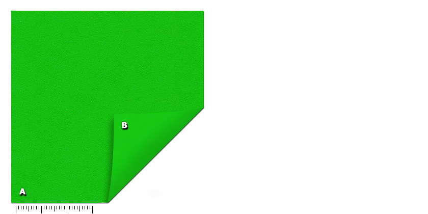 QCK - CychromaA. verde chroma key em relevo mate (lado da visão)B. liso brilhante (lado de trás)
