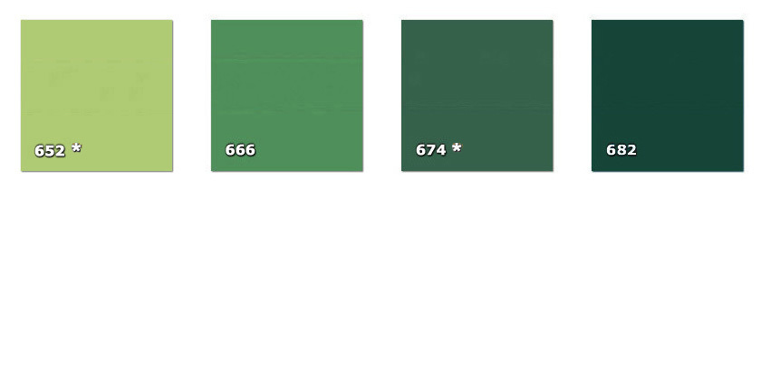 QLA - Laccato 652. verde luminos * (30 m)666. verde luminos674. verde sticlă * (19 m)682. verde sticlă inchis* disponibilitate limitată la cantitatea indicată