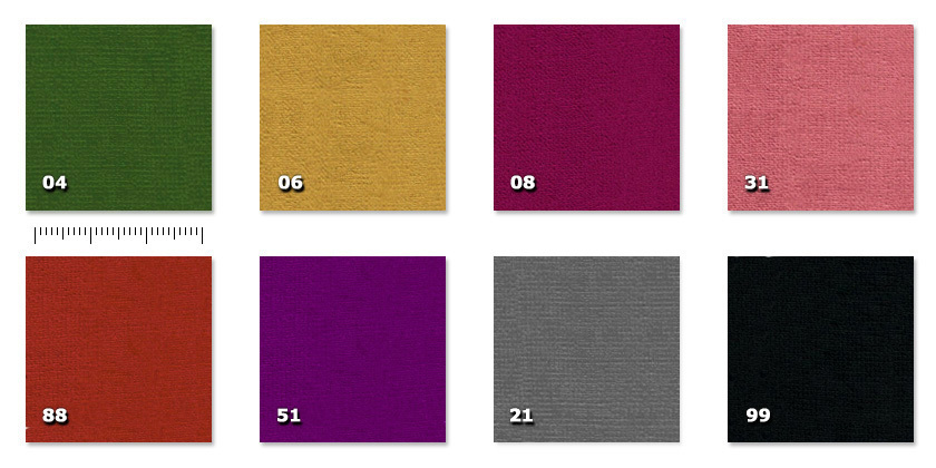 FBR - Bruxelles 120 cm 04. green * (76 m)06. gold * (143 m)08. bordeaux * (31 m)21. grey * (197 m)31. pink * (11 m)51. purple * (17 m)88. brick red * (4 m)99. black * (7 m)* availability limited to the indicated quantity