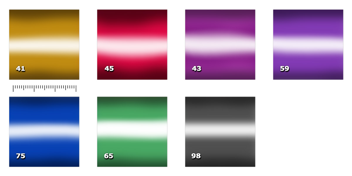 QCU - Cubafilm 41. copper *43. fuchsia *45. red *59. purple *75. blue *65. green *99. black ** on request, minimum quantity 90 m