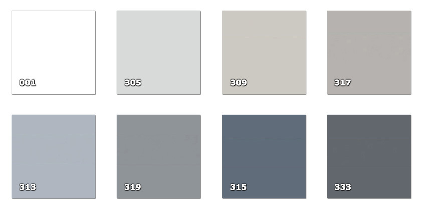 QLA - Laccato 001. white305. ghiaccio309. grey-beige313. grey315. dark grey317. grey319. grey333. dark grey