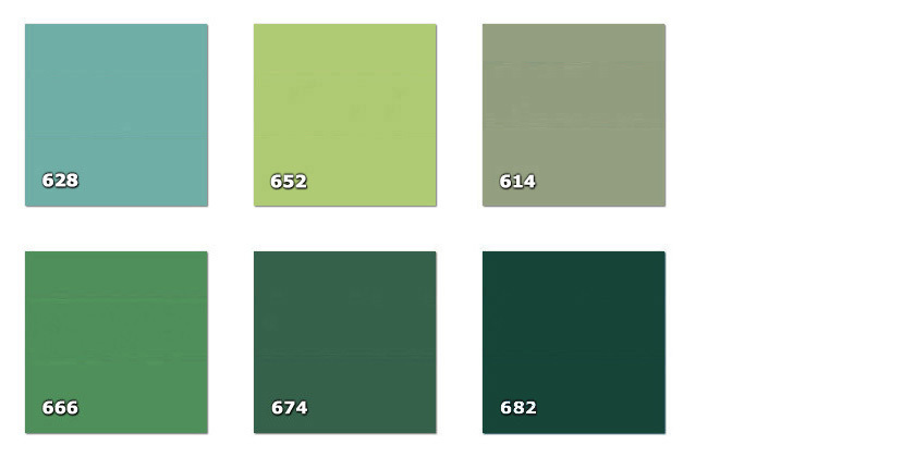 QLA - Laccato 614. grey-green628. light turquoise652. bright green666. bright green674. bottle green682. dark bottle green