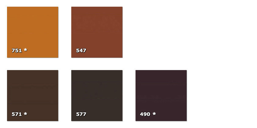 QLA - Laccato 490. очень темно-коричневый * (90 m)547. светло-коричневый571. seal коричневый * (59 m)577. темно-коричневый751. кирпично-коричневый * (118 m)* доступность ограничена указанным количеством